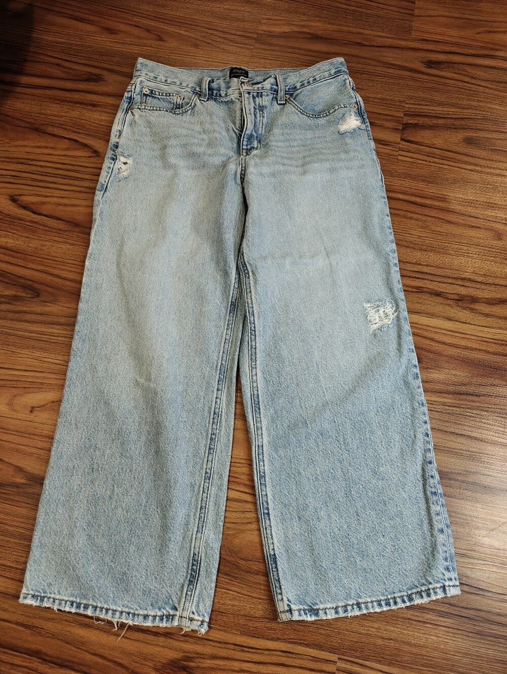 J. Crew Light Blue Wide-Leg Distressed Jeans